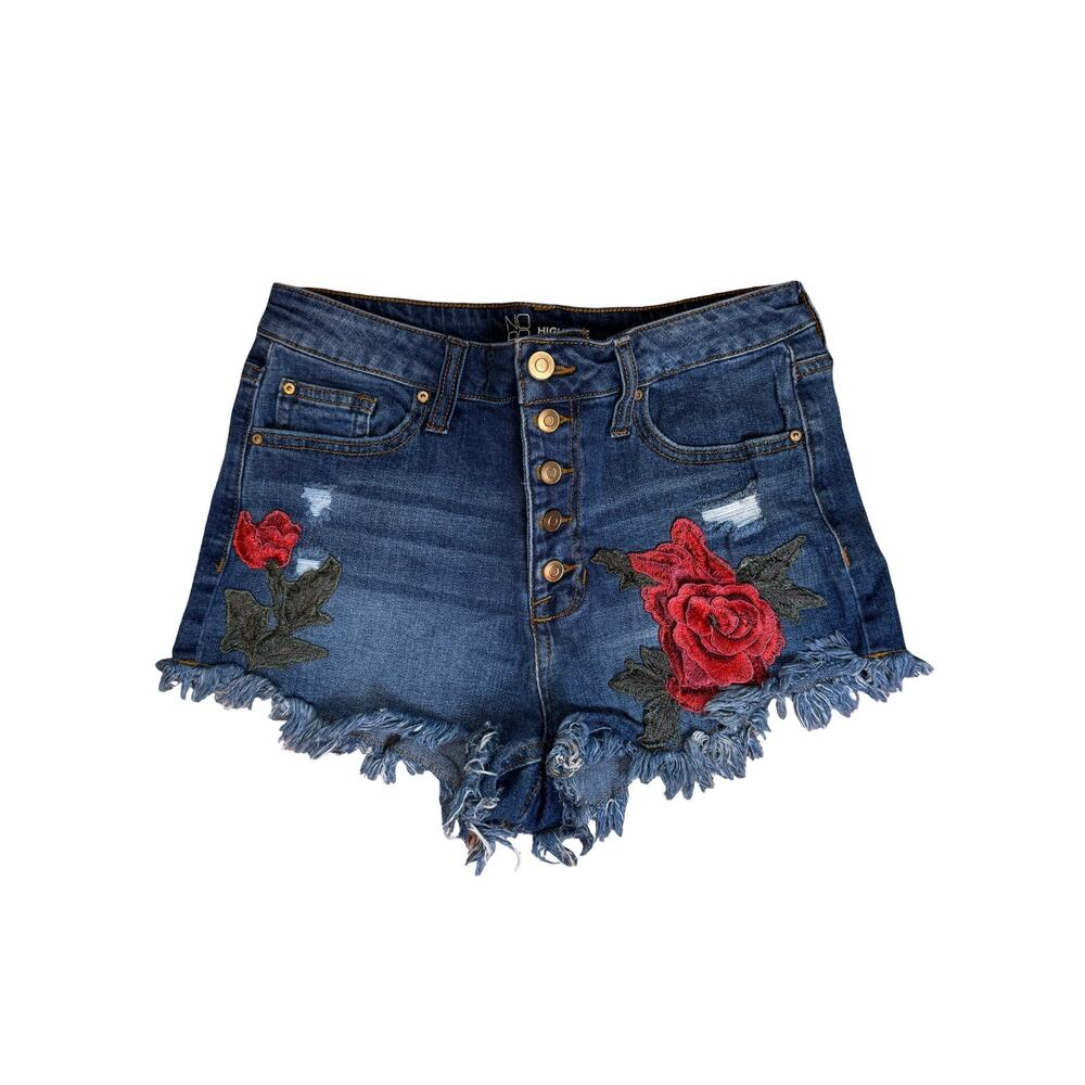 No Boundaries Rose Embroidered Button Fly Cutoffs Juniors 11